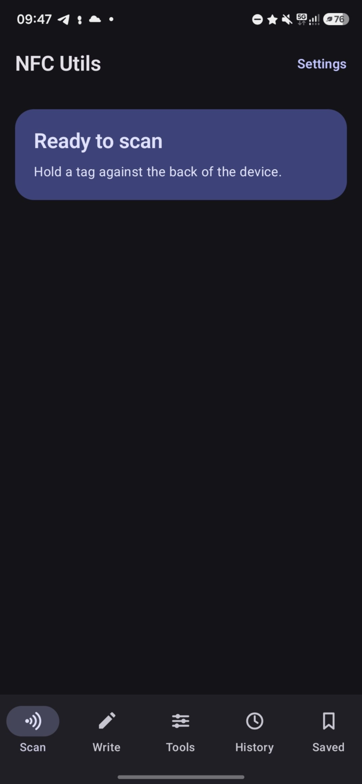 Scan screen with the bottom navigation bar